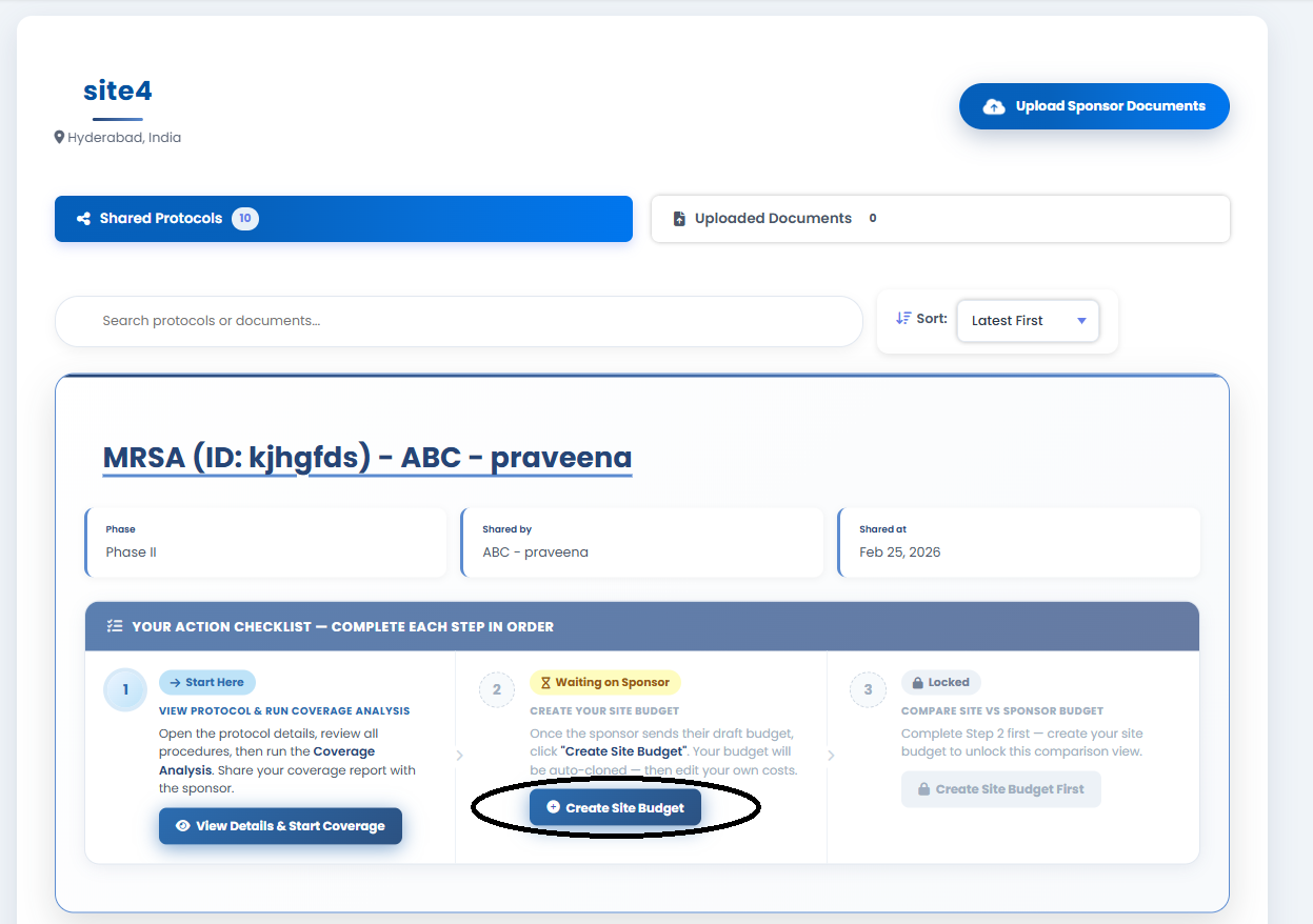 Create Site Budget — Cloned from Sponsor