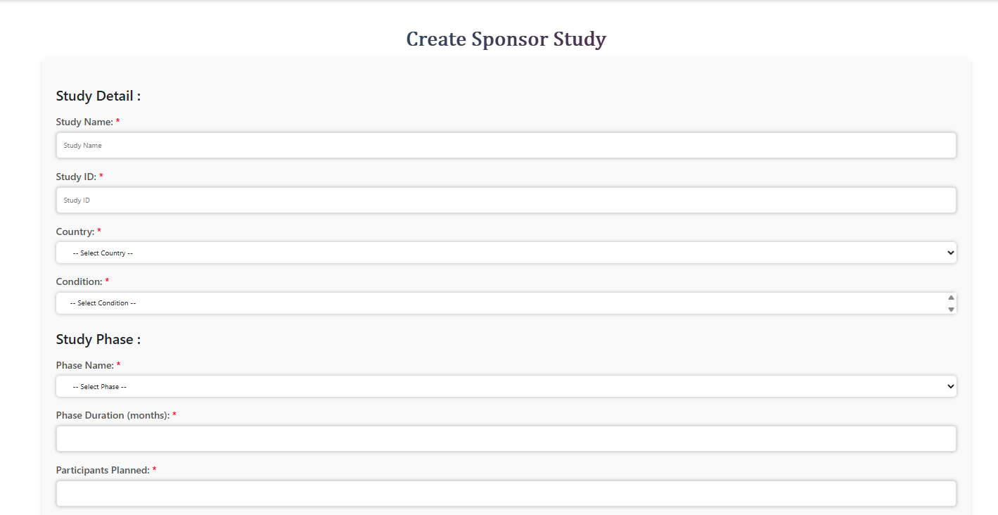 Create Sponsor Study Form